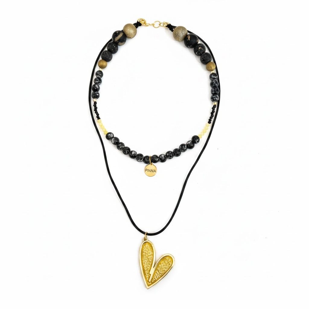 Collar | Heart Black Golden Yellow