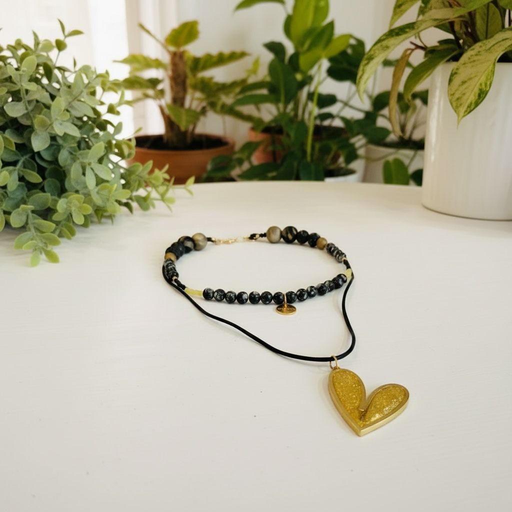 Collar | Heart Black Golden Yellow